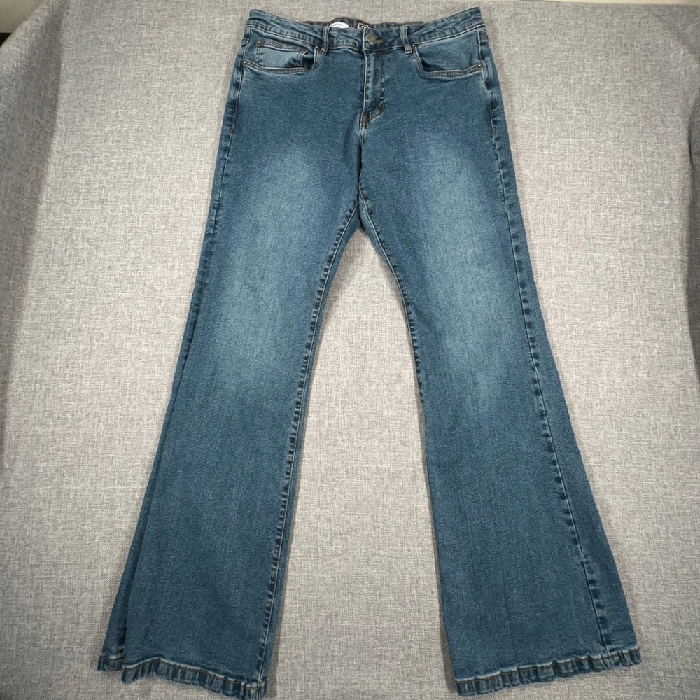 LCJ Denim Flare Cut Jeans Mens 34x36 (Fits as 33x34) Blue Denim Wide Leg Y2K